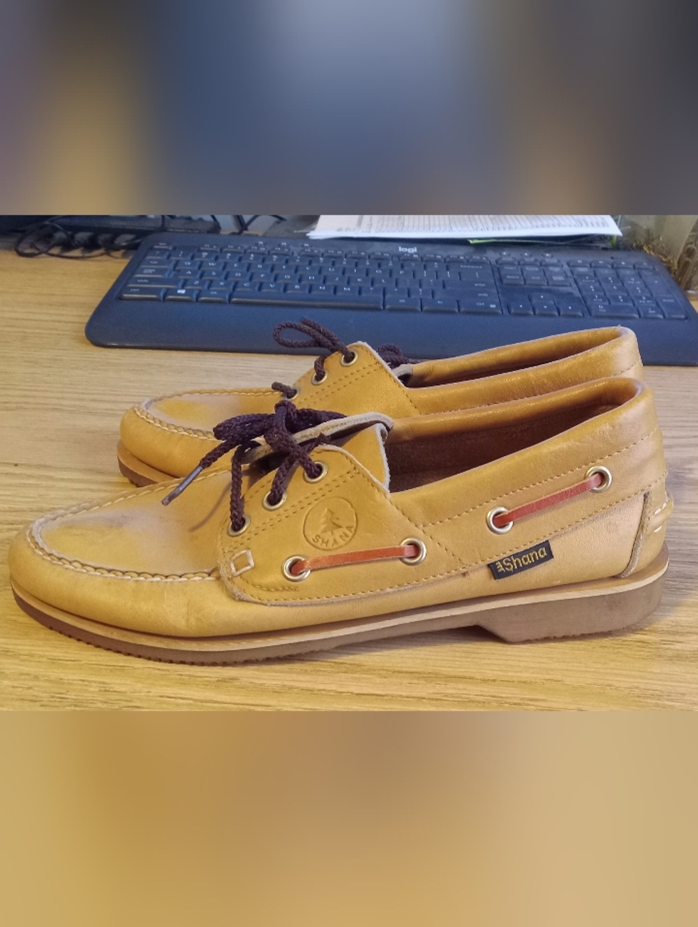 Italian Made SHAN Tan Leather Boat/loafer Shoes Size 6.5